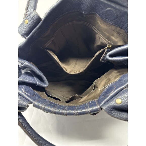 Adrienne Vittadini Black Leather Double Handle Shoulder Handbag Purse Hobo - Picture 8 of 9